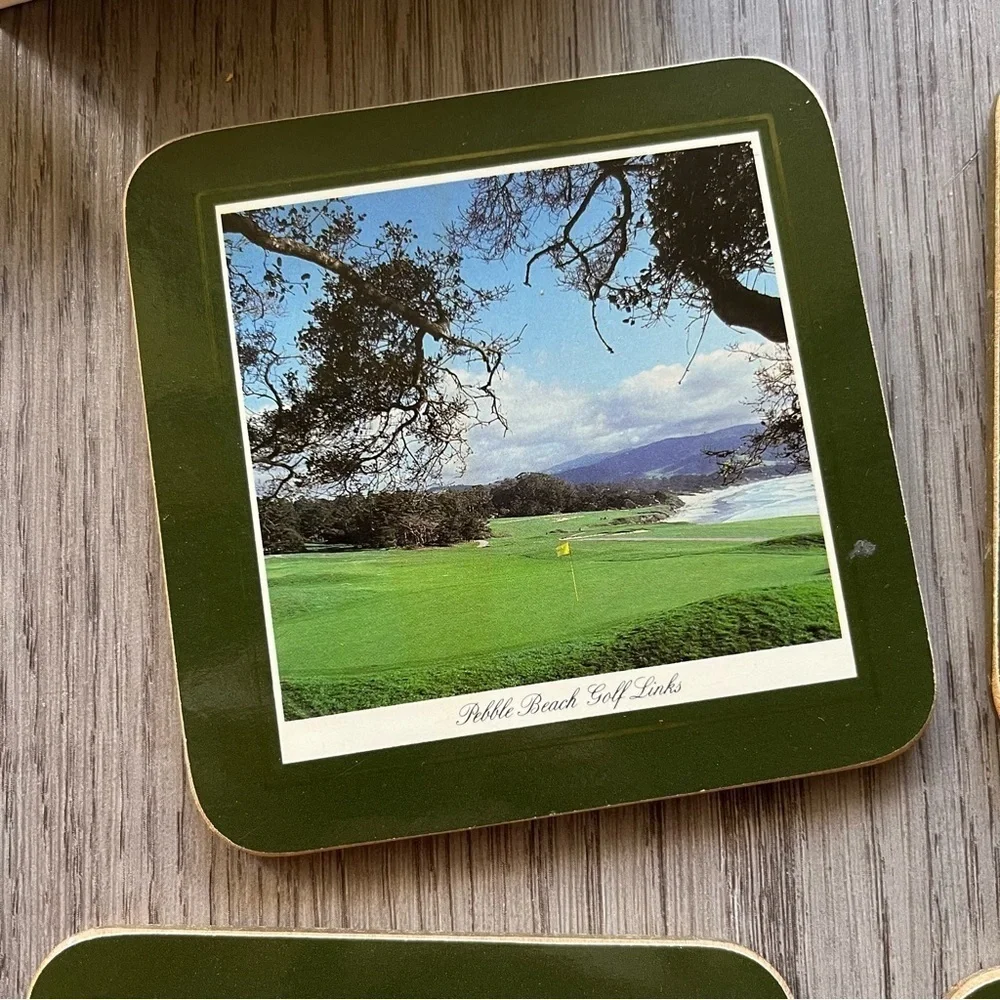 Vintage CloverLeaf USA Golfing Square Coasters Varying Golf Courses 4X4 Cork